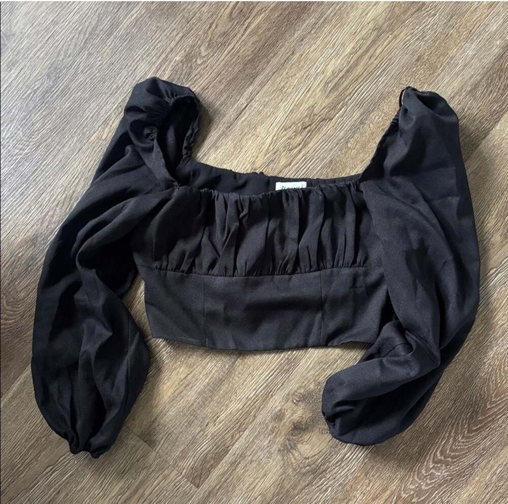 Princess Polly Black Long Sleeve Ruched Square Neck Crop Top